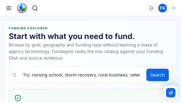 Funding Explorer screen in the Fundagine application