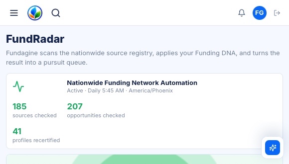 FundRadar screen in the Fundagine application